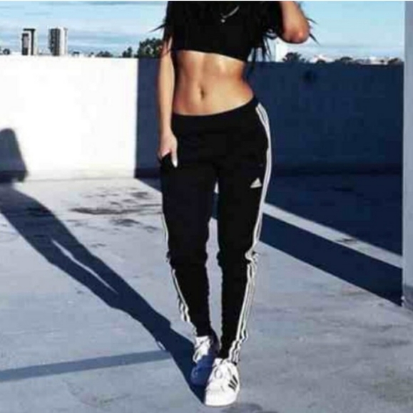 adidas Pants - Adidas ankle zip skinny joggers black white womens